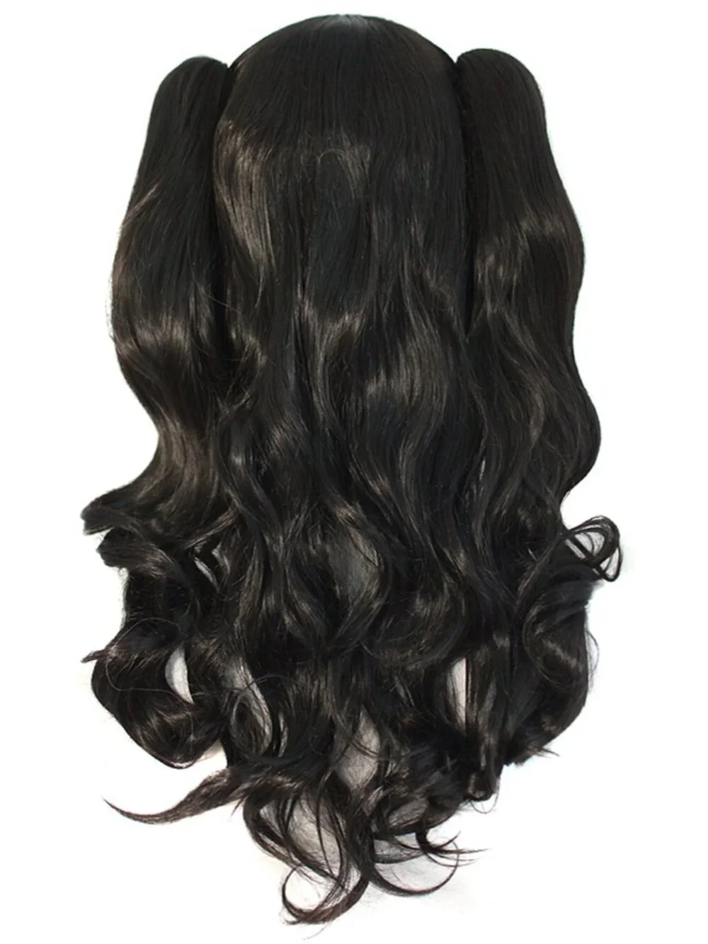 Women's Black 28 Inch Lolita Long Curly 2 Ponytails Clip On Cosplay Wigs